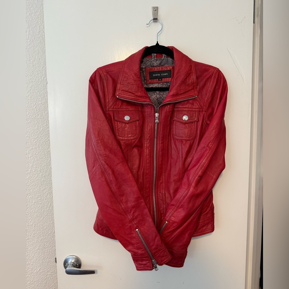 Black Rivet Vibrant Red Jacket